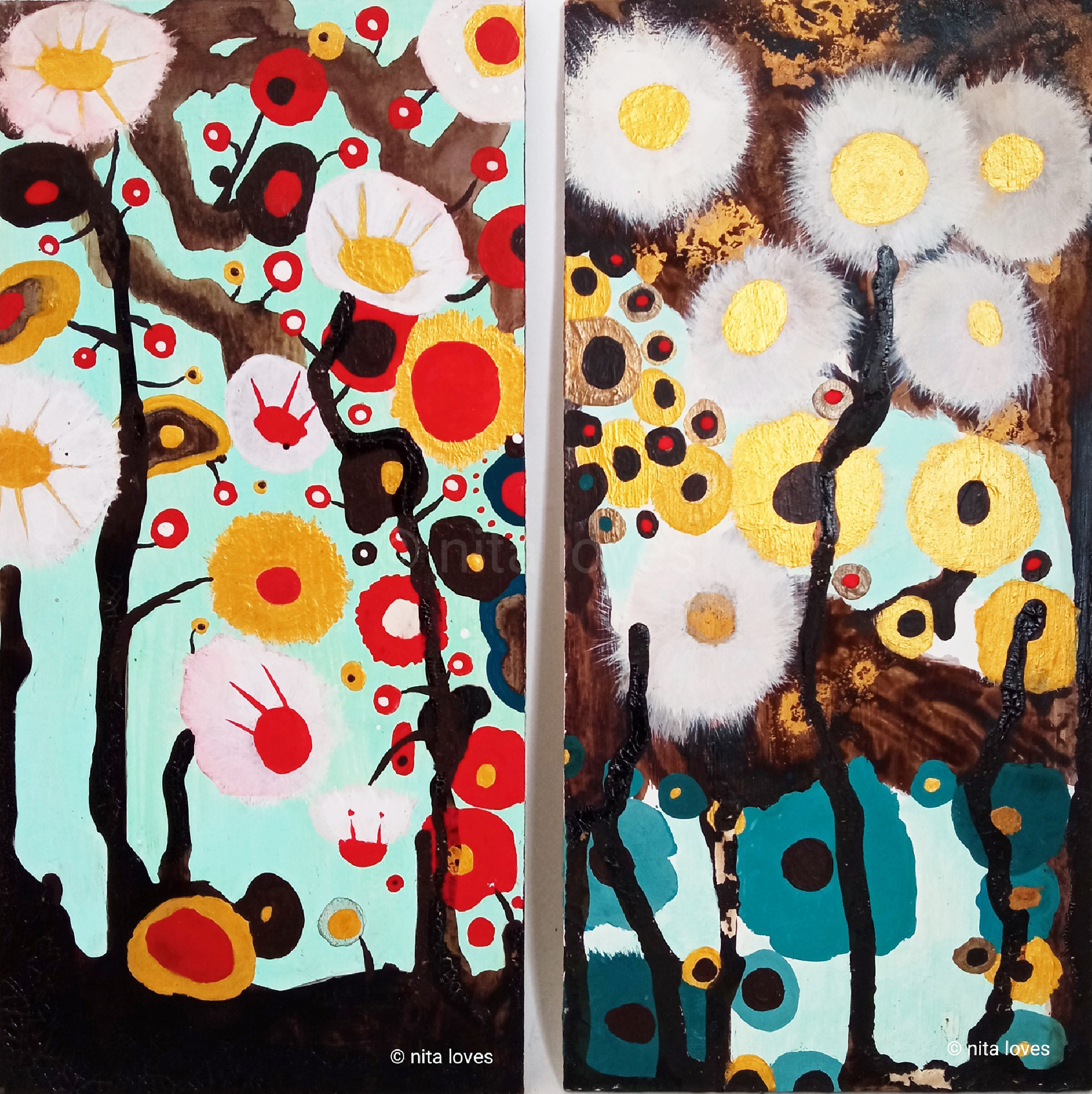 Floral duo. ( 25 x 25 cm ) x 2